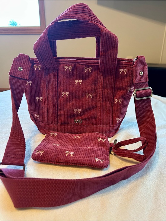Madden Girl Handbags - Madden Girl Corduroy Mini Tote with Crossbody Strap - Bow Embellishments